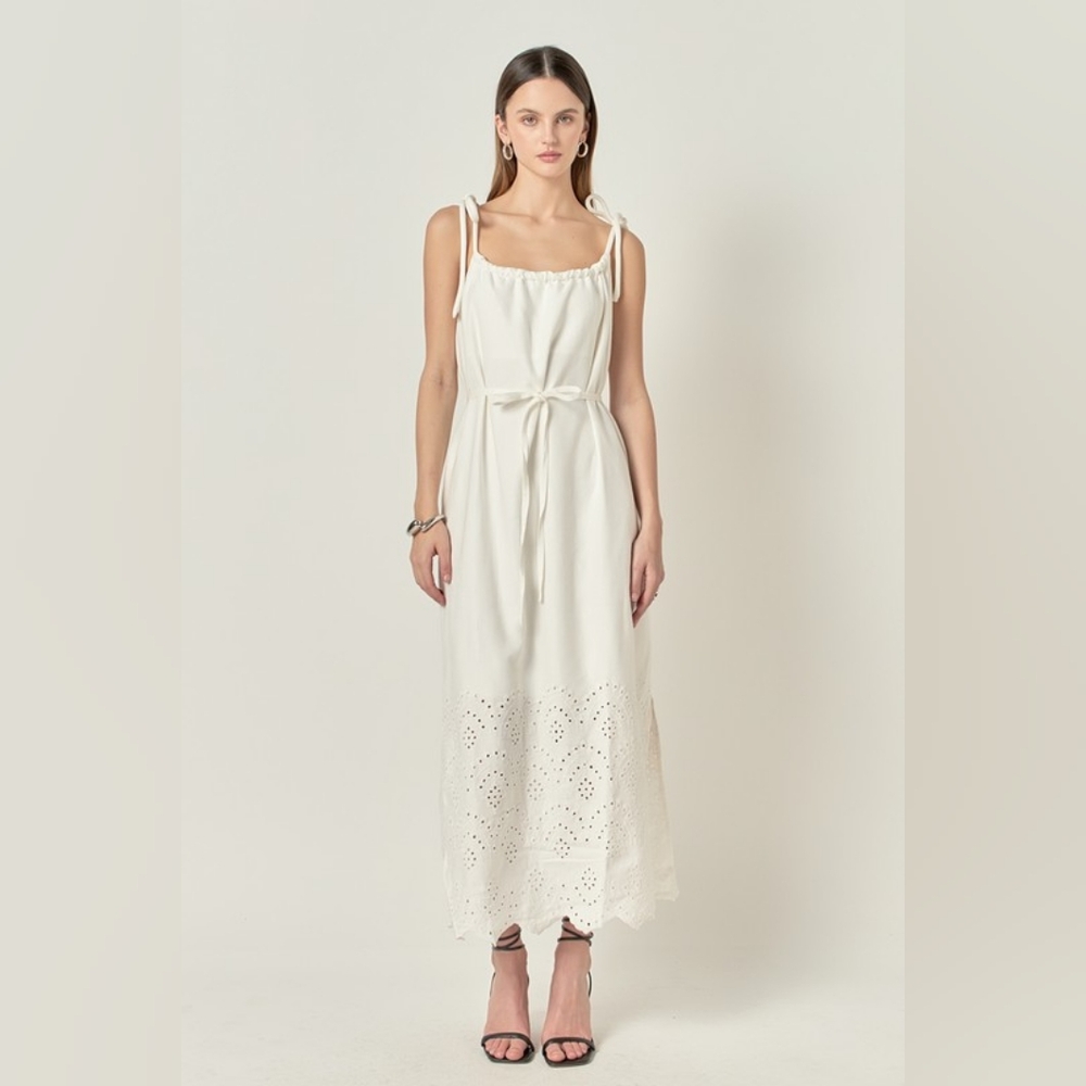 NWT - English Factory Linen Blend White Embroidered Eyelet Midi Dress-M